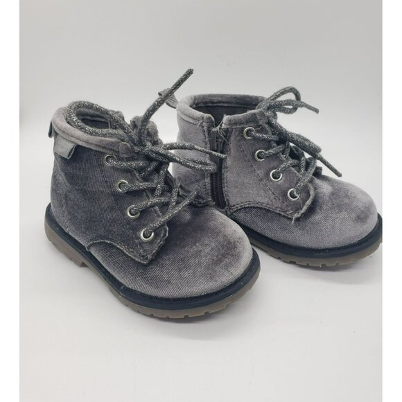 OshKosh TLC-G velvet lug boot Bootie, Toddler Girl's Size 5, Grey, Side Zip - Picture 1 of 9